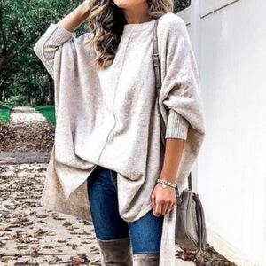 Lou & Gray for Loft Orange Oversized Seamed Poncho Dolman Sleeve Sweater M/L